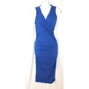 Michael Stars BLUE Sleeveless Crossover Dress 1012 SMALL ruched stretch v-neck
